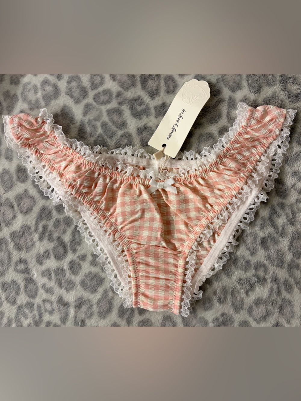 For Love & Lemons Petal Pink Gingham Cheeky Panty XS NWT - Picture 2 of 13